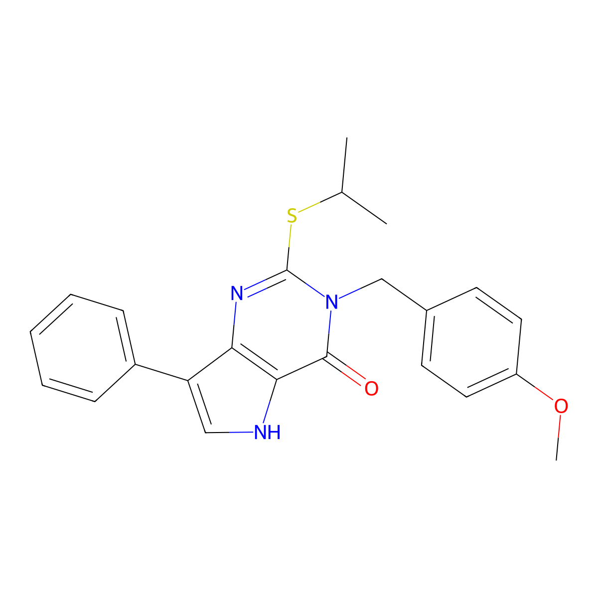 2-(isopropylthio)-3-(4-methoxybenzyl)-7-phenyl-3H-pyrrolo[3,2-d]pyrimidin-4(5H)-one molecular structure, CAS 2034556-06-2