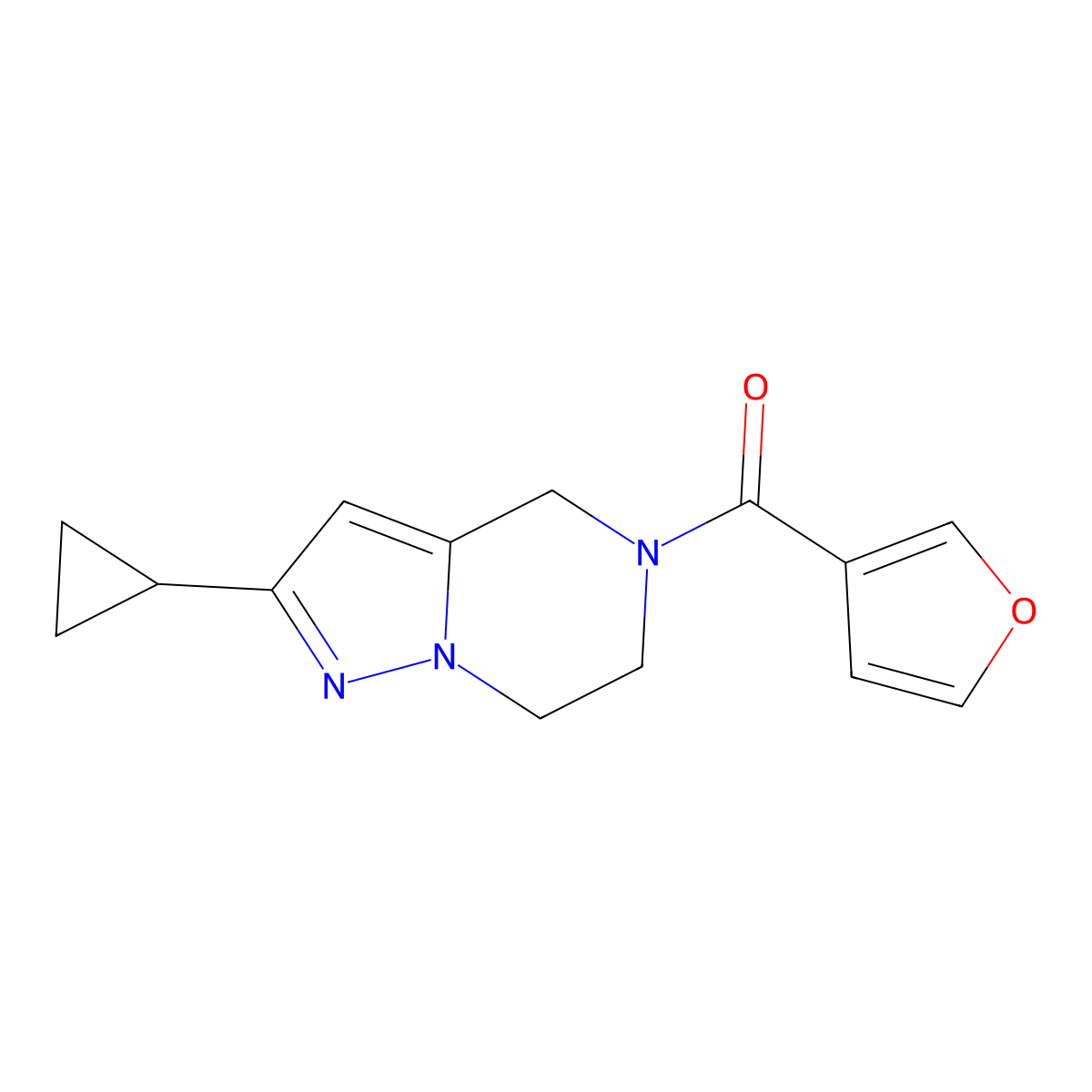 2-cyclopropyl-5-(furan-3-carbonyl)-4H,5H,6H,7H-pyrazolo[1,5-a]pyrazine molecular structure, CAS 2034556-07-3