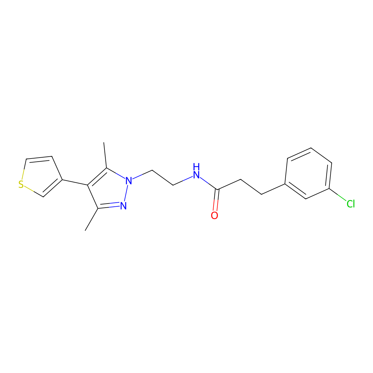 3-(3-chlorophenyl)-N-{2-[3,5-dimethyl-4-(thiophen-3-yl)-1H-pyrazol-1-yl]ethyl}propanamide molecular structure, CAS 2034556-10-8