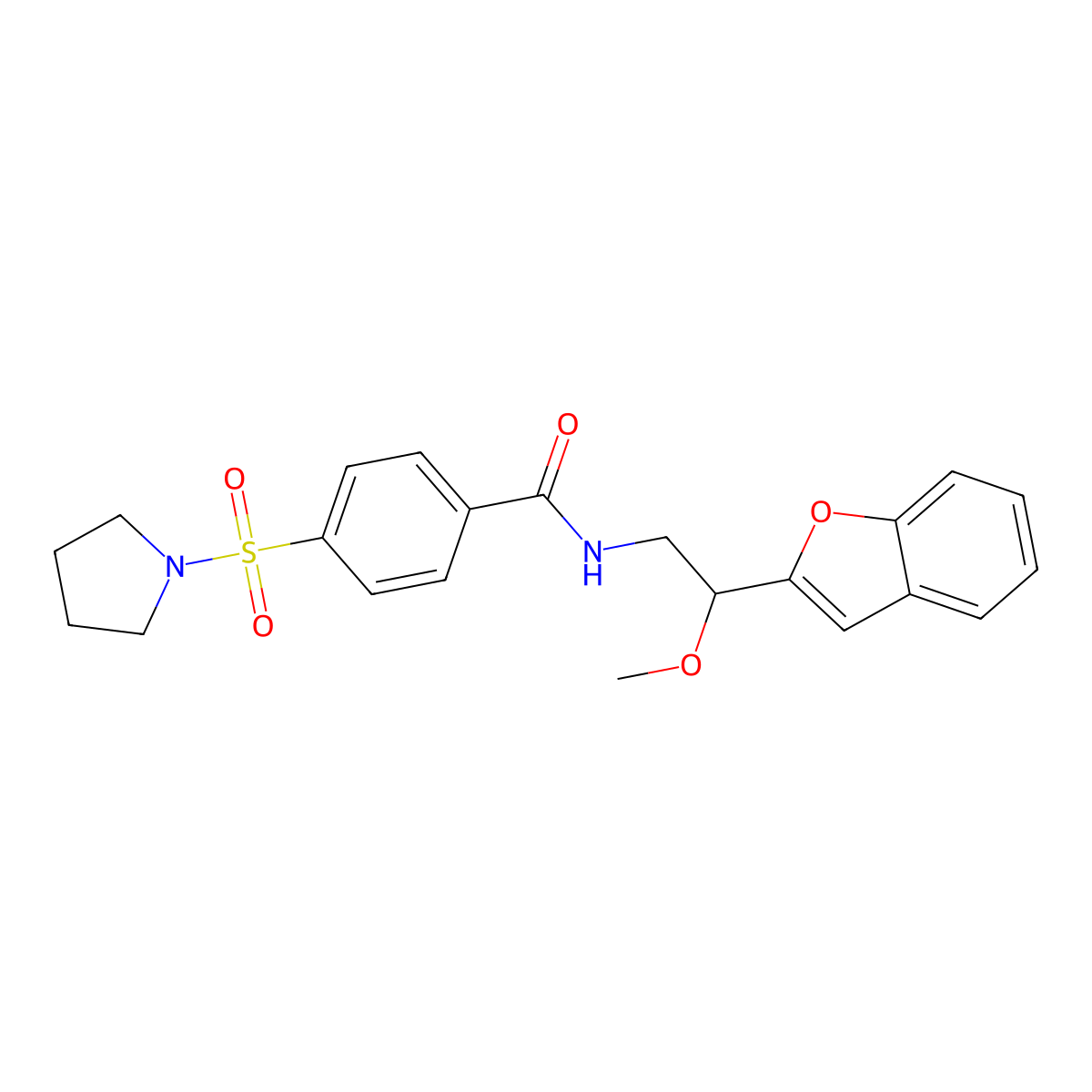 N-(2-(benzofuran-2-yl)-2-methoxyethyl)-4-(pyrrolidin-1-ylsulfonyl)benzamide molecular structure, CAS 2034556-12-0