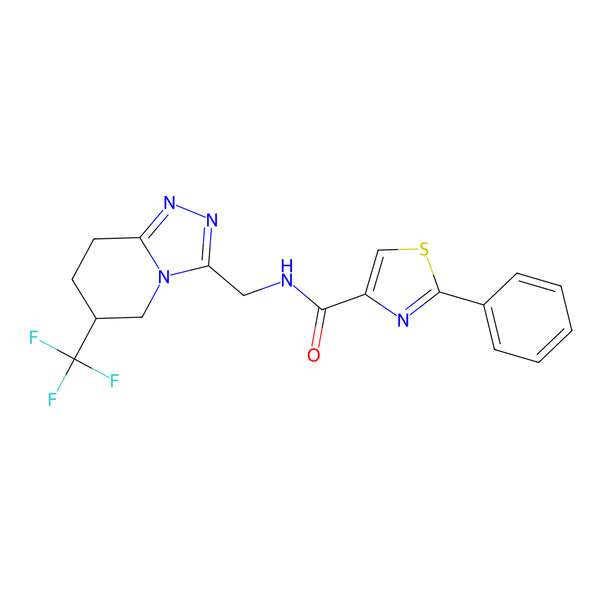 2-phenyl-N-((6-(trifluoromethyl)-5,6,7,8-tetrahydro-[1,2,4]triazolo[4,3-a]pyridin-3-yl)methyl)thiazole-4-carboxamide molecular structure, CAS 2034556-17-5