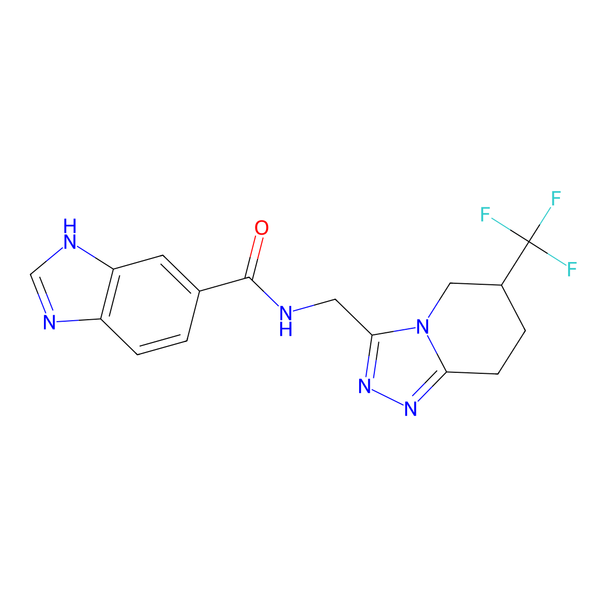 N-((6-(trifluoromethyl)-5,6,7,8-tetrahydro-[1,2,4]triazolo[4,3-a]pyridin-3-yl)methyl)-1H-benzo[d]imidazole-5-carboxamide molecular structure, CAS 2034556-24-4