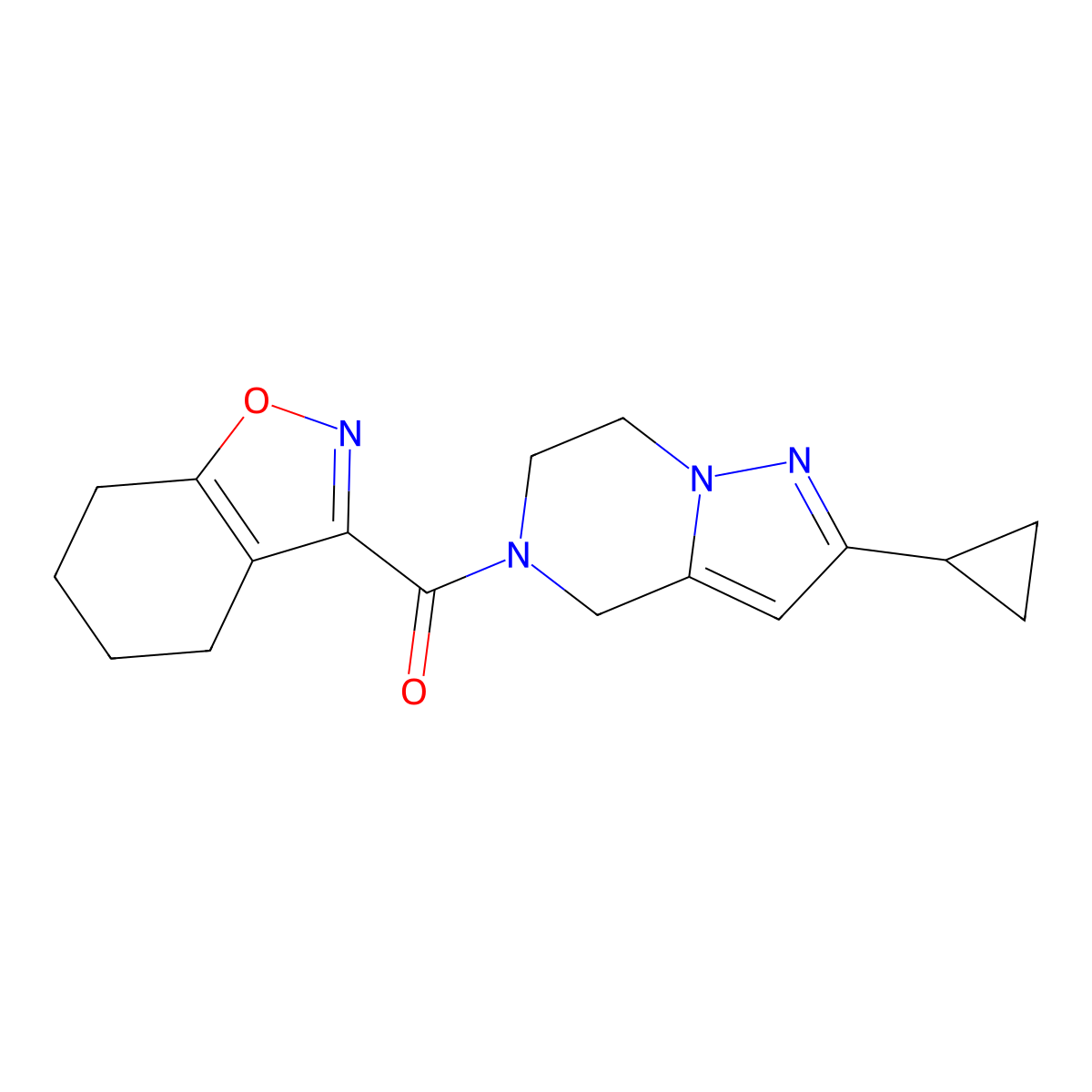 (2-cyclopropyl-6,7-dihydropyrazolo[1,5-a]pyrazin-5(4H)-yl)(4,5,6,7-tetrahydrobenzo[d]isoxazol-3-yl)methanone molecular structure, CAS 2034556-31-3