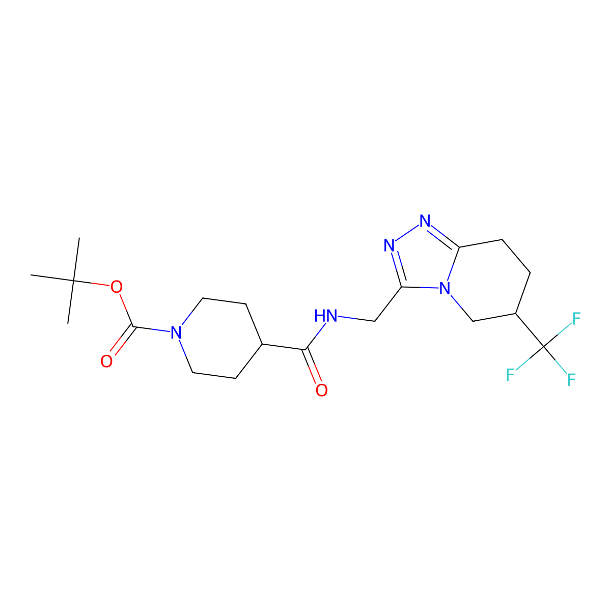 Tert-butyl 4-(((6-(trifluoromethyl)-5,6,7,8-tetrahydro-[1,2,4]triazolo[4,3-a]pyridin-3-yl)methyl)carbamoyl)piperidine-1-carboxylate molecular structure, CAS 2034556-32-4