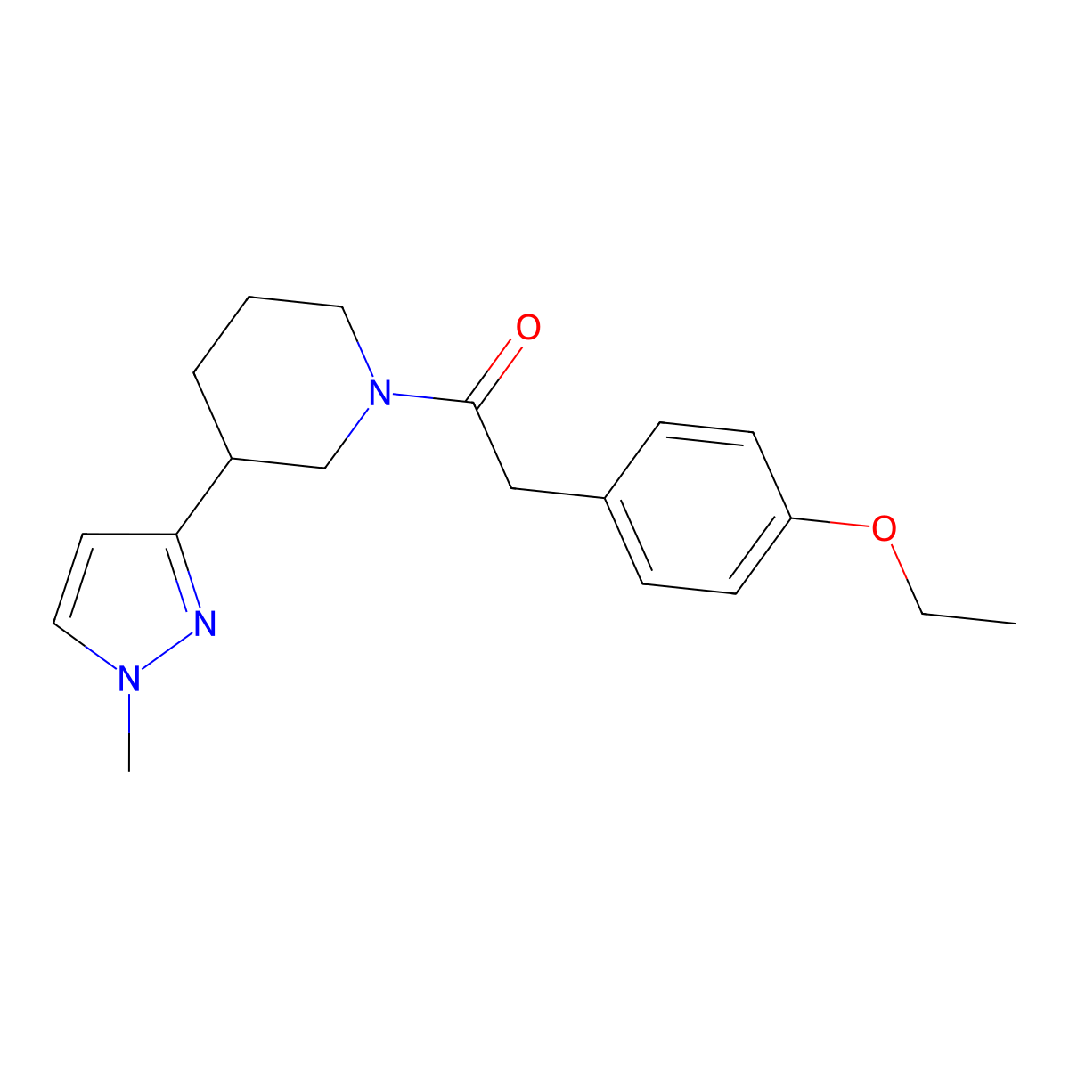 2-(4-ethoxyphenyl)-1-(3-(1-methyl-1H-pyrazol-3-yl)piperidin-1-yl)ethanone molecular structure, CAS 2034556-39-1