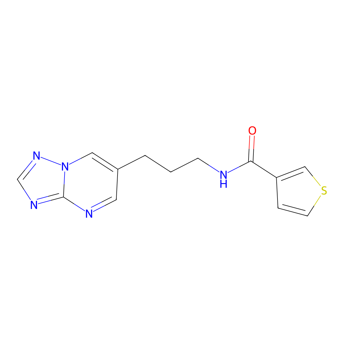N-(3-([1,2,4]triazolo[1,5-a]pyrimidin-6-yl)propyl)thiophene-3-carboxamide molecular structure, CAS 2034556-50-6