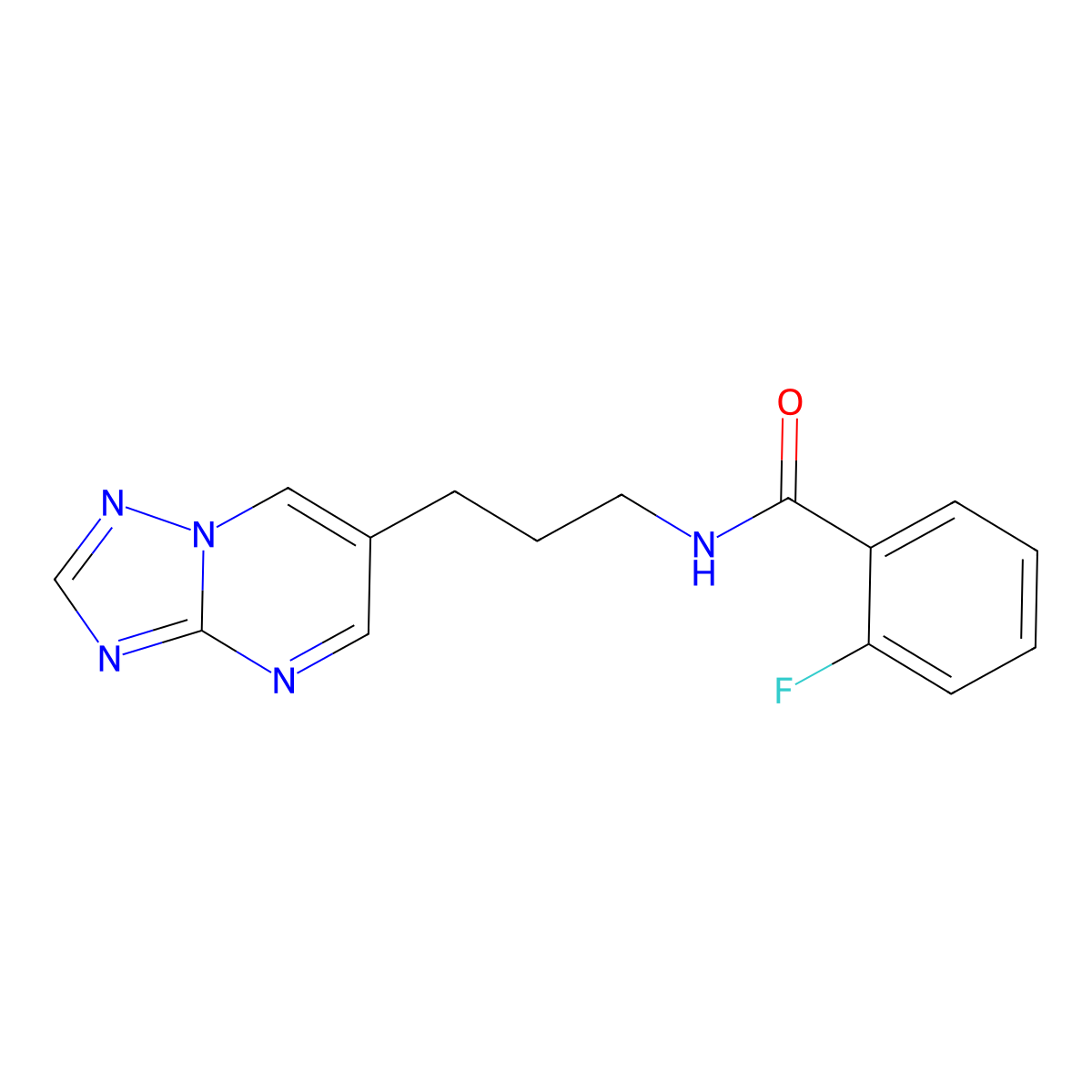 N-(3-([1,2,4]triazolo[1,5-a]pyrimidin-6-yl)propyl)-2-fluorobenzamide molecular structure, CAS 2034556-56-2