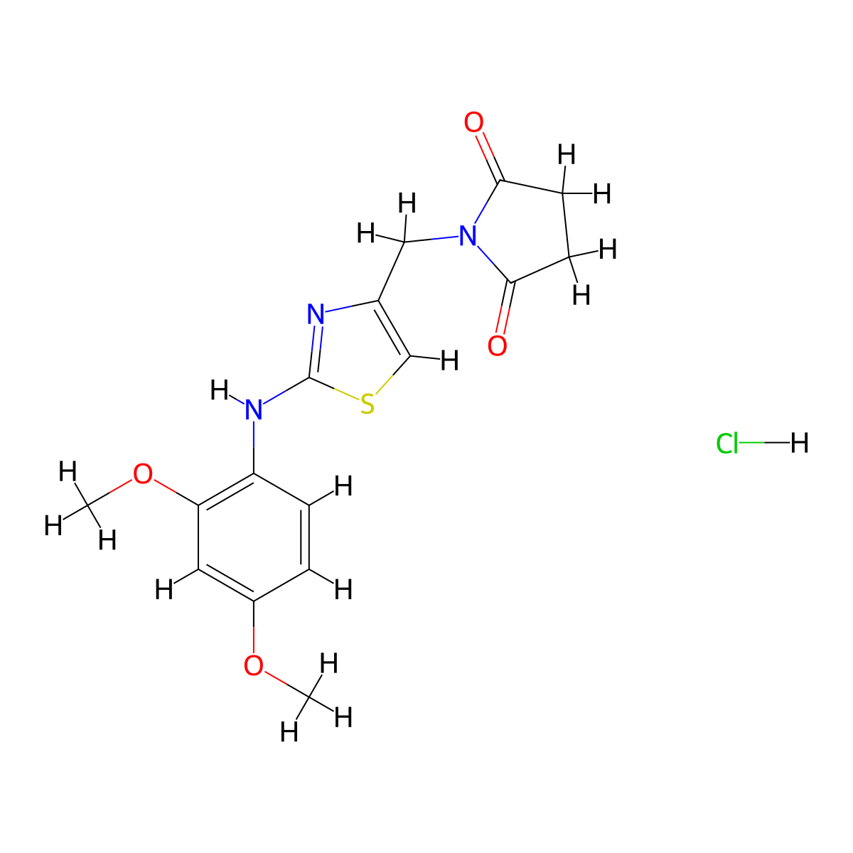 1-((2-((2,4-Dimethoxyphenyl)amino)thiazol-4-yl)methyl)pyrrolidine-2,5-dione hydrochloride molecular structure, CAS 2034556-57-3