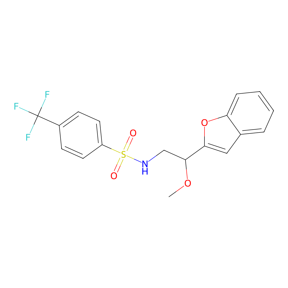N-(2-(benzofuran-2-yl)-2-methoxyethyl)-4-(trifluoromethyl)benzenesulfonamide molecular structure, CAS 2034556-62-0