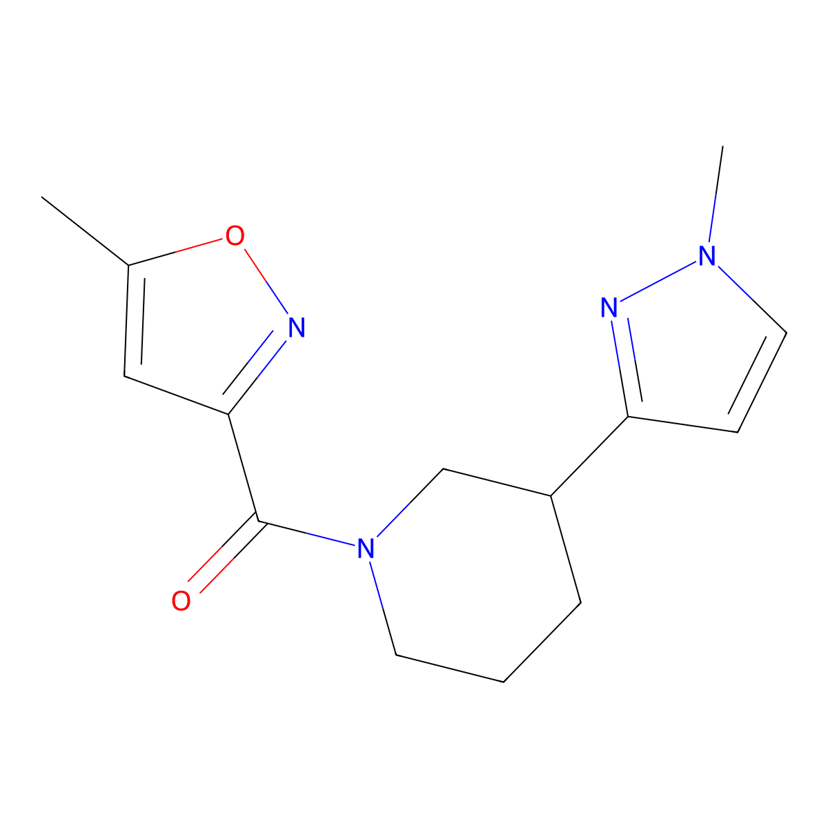 (3-(1-methyl-1H-pyrazol-3-yl)piperidin-1-yl)(5-methylisoxazol-3-yl)methanone molecular structure, CAS 2034556-64-2
