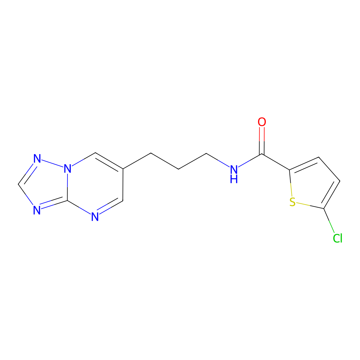 N-(3-([1,2,4]triazolo[1,5-a]pyrimidin-6-yl)propyl)-5-chlorothiophene-2-carboxamide molecular structure, CAS 2034556-65-3