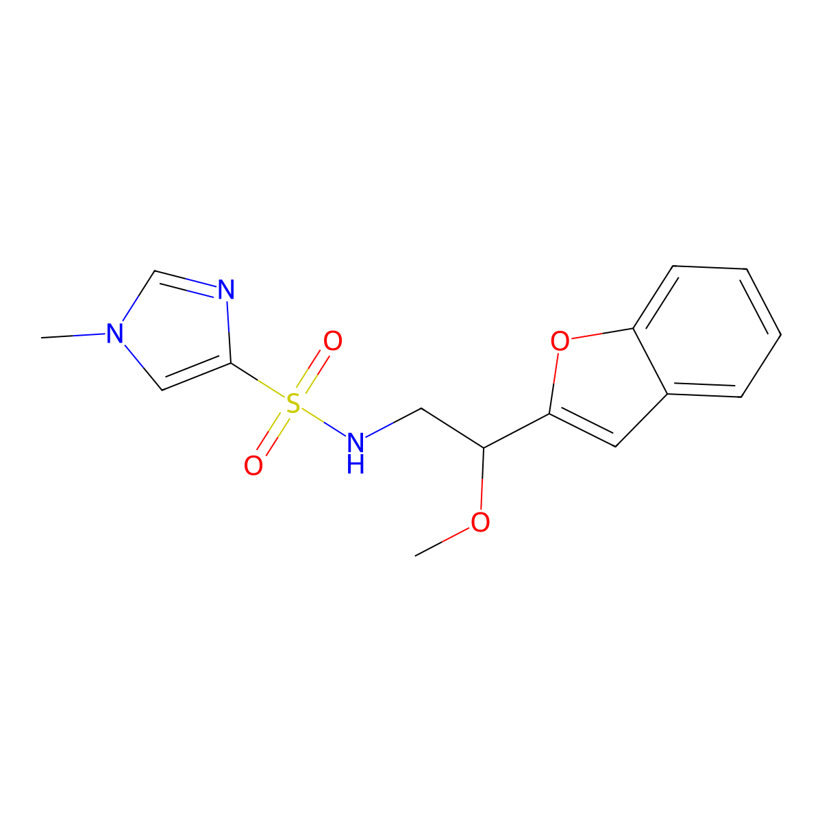 N-(2-(benzofuran-2-yl)-2-methoxyethyl)-1-methyl-1H-imidazole-4-sulfonamide molecular structure, CAS 2034556-68-6