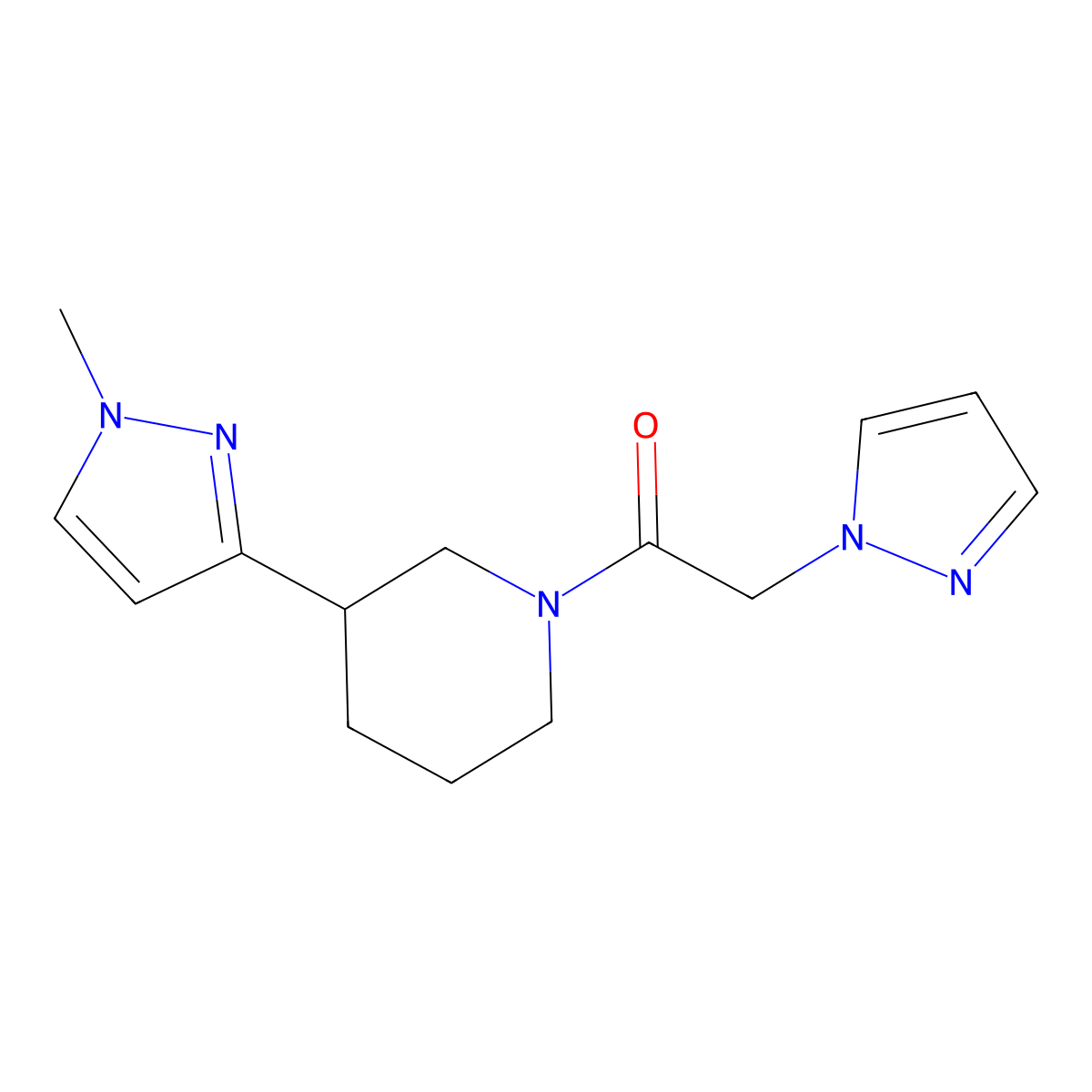 1-(3-(1-methyl-1H-pyrazol-3-yl)piperidin-1-yl)-2-(1H-pyrazol-1-yl)ethanone molecular structure, CAS 2034556-73-3