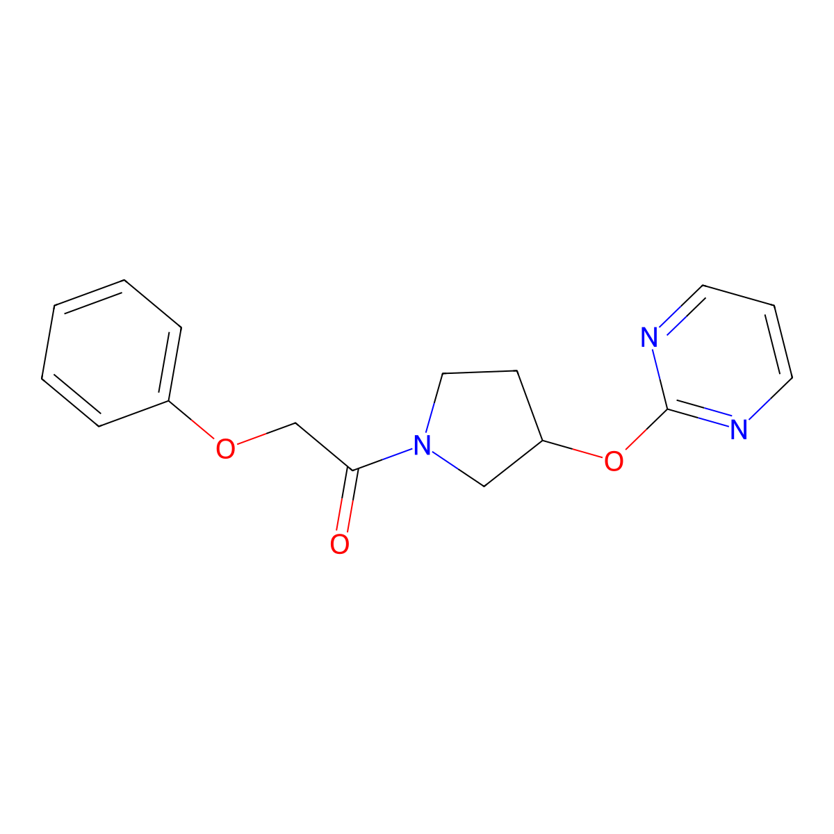 2-Phenoxy-1-(3-(pyrimidin-2-yloxy)pyrrolidin-1-yl)ethanone molecular structure, CAS 2034556-84-6