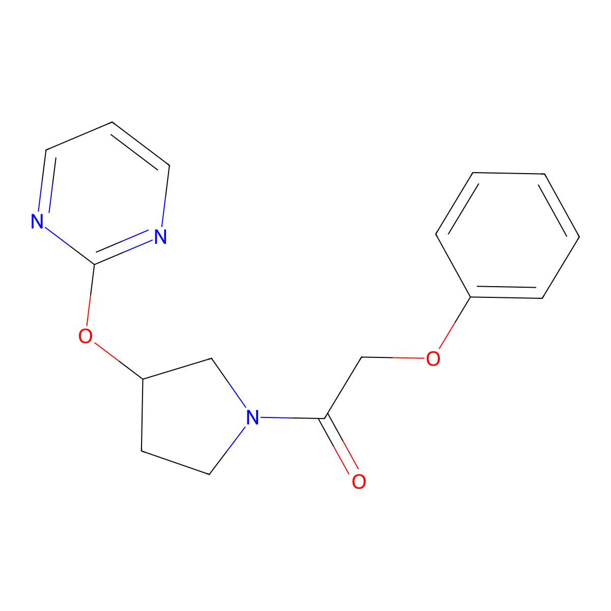 2-Phenoxy-1-(3-(pyrimidin-2-yloxy)pyrrolidin-1-yl)ethanone molecular structure, CAS 2034556-84-6