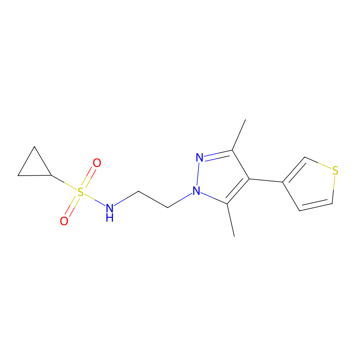 N-{2-[3,5-dimethyl-4-(thiophen-3-yl)-1H-pyrazol-1-yl]ethyl}cyclopropanesulfonamide molecular structure, CAS 2034556-86-8