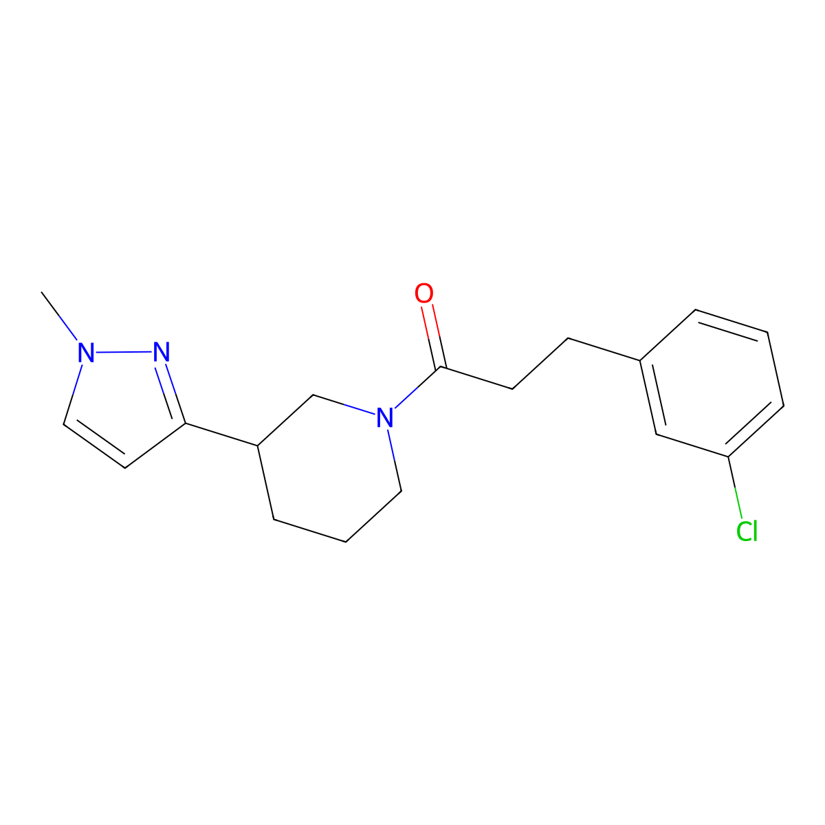 3-(3-chlorophenyl)-1-(3-(1-methyl-1H-pyrazol-3-yl)piperidin-1-yl)propan-1-one molecular structure, CAS 2034556-93-7