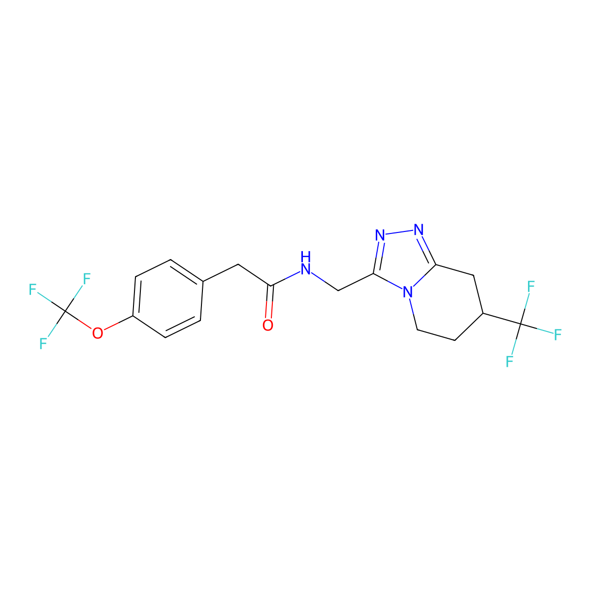 2-(4-(trifluoromethoxy)phenyl)-N-((7-(trifluoromethyl)-5,6,7,8-tetrahydro-[1,2,4]triazolo[4,3-a]pyridin-3-yl)methyl)acetamide molecular structure, CAS 2034556-96-0
