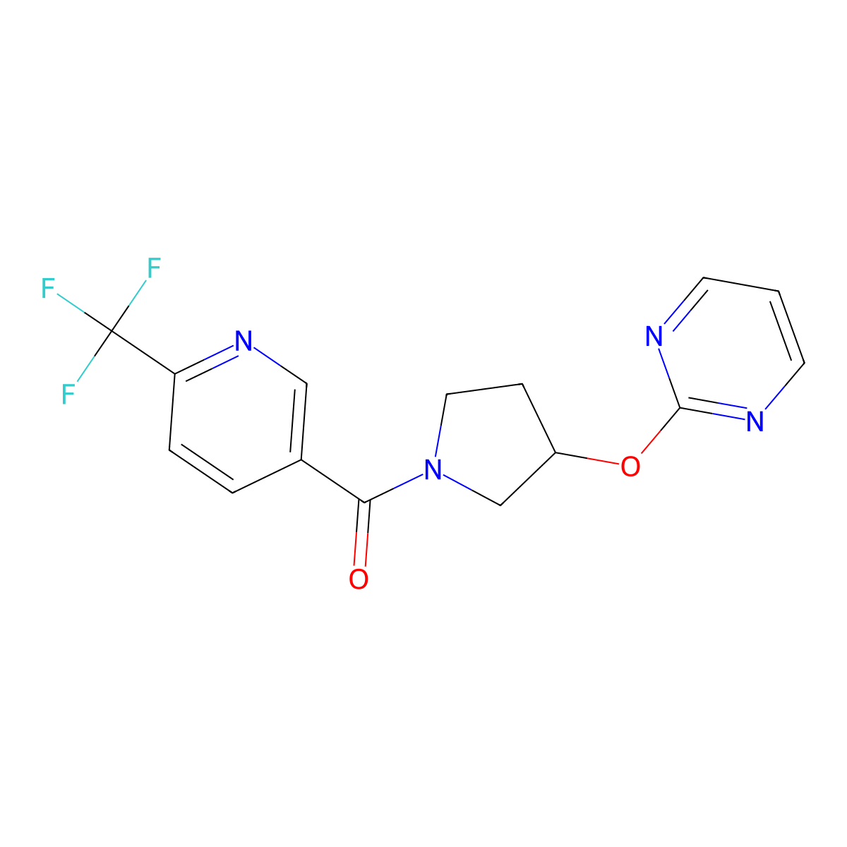 (3-(Pyrimidin-2-yloxy)pyrrolidin-1-yl)(6-(trifluoromethyl)pyridin-3-yl)methanone molecular structure, CAS 2034556-99-3