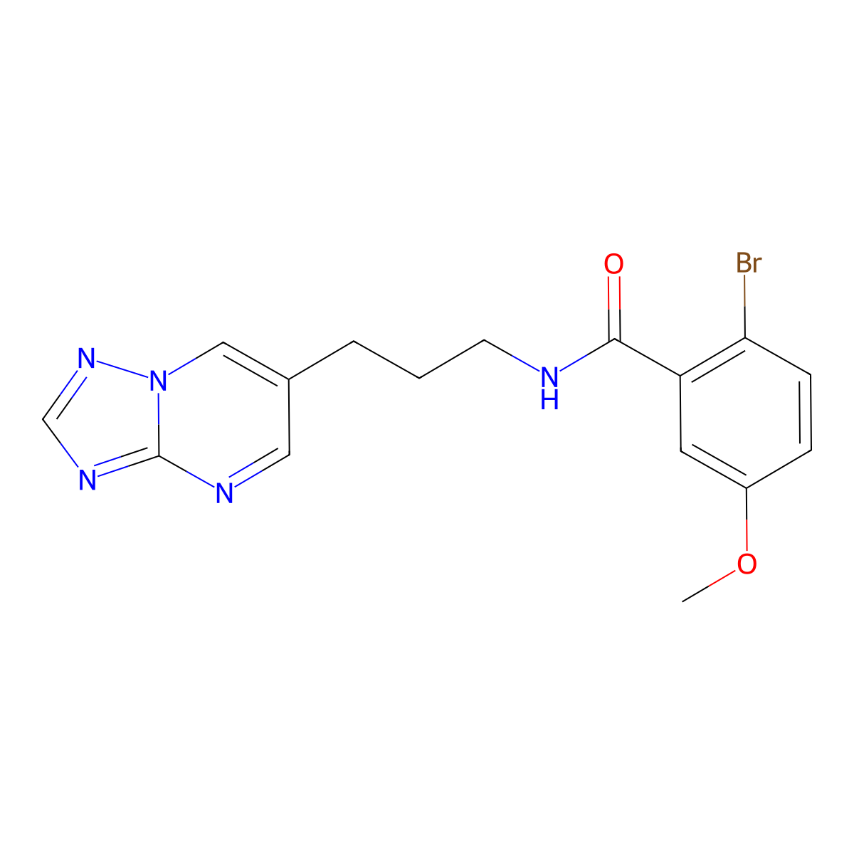 N-(3-([1,2,4]triazolo[1,5-a]pyrimidin-6-yl)propyl)-2-bromo-5-methoxybenzamide molecular structure, CAS 2034557-05-4