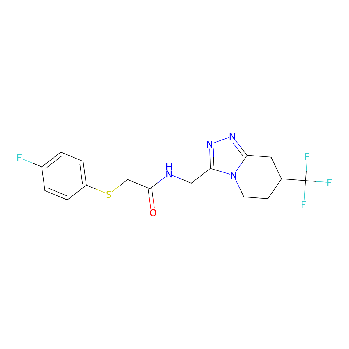 2-((4-fluorophenyl)thio)-N-((7-(trifluoromethyl)-5,6,7,8-tetrahydro-[1,2,4]triazolo[4,3-a]pyridin-3-yl)methyl)acetamide molecular structure, CAS 2034557-07-6
