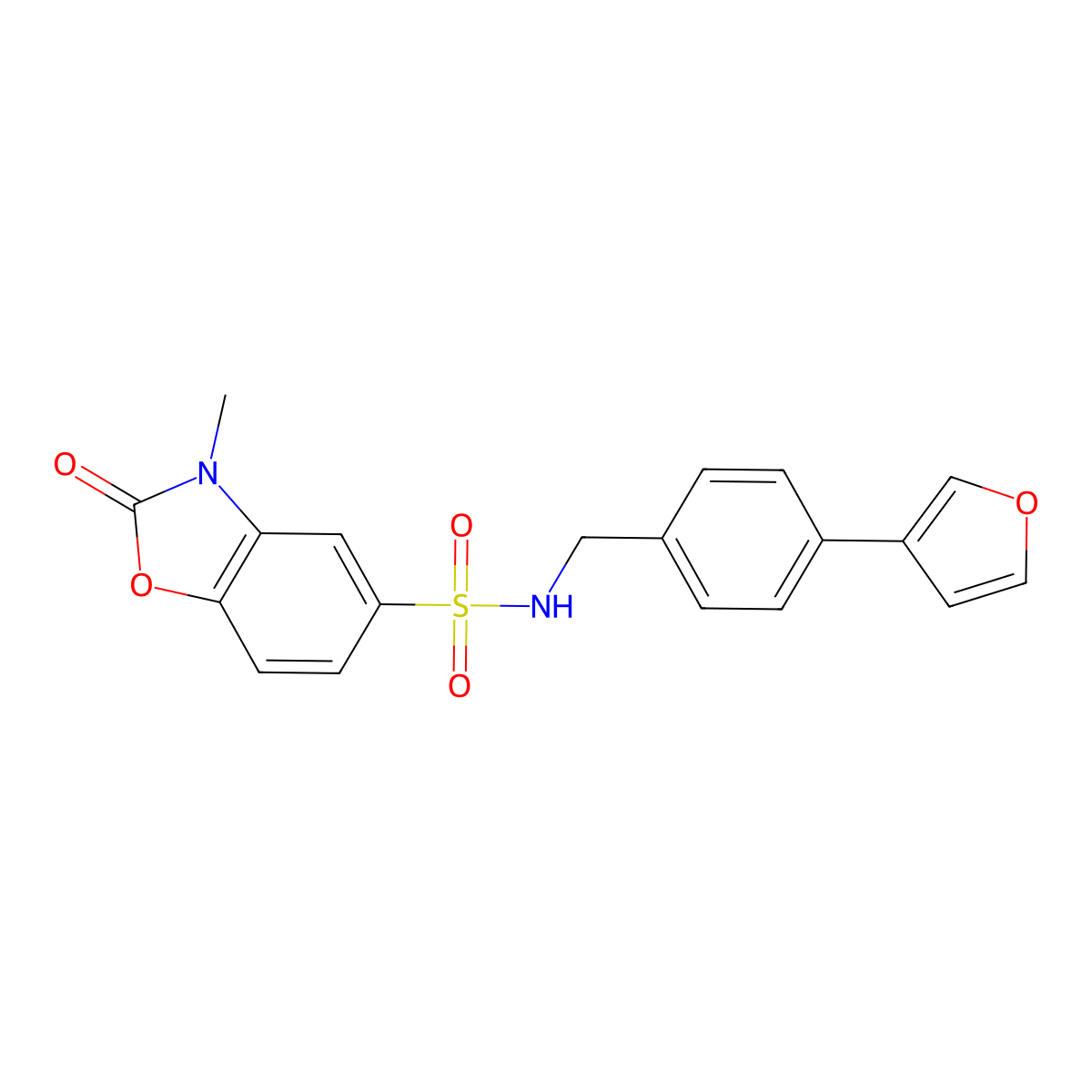 N-(4-(furan-3-yl)benzyl)-3-methyl-2-oxo-2,3-dihydrobenzo[d]oxazole-5-sulfonamide molecular structure, CAS 2034557-09-8
