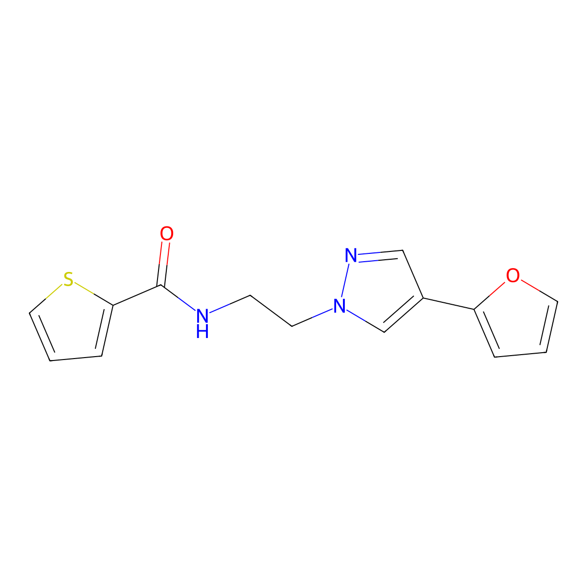 N-{2-[4-(furan-2-yl)-1H-pyrazol-1-yl]ethyl}thiophene-2-carboxamide molecular structure, CAS 2034557-12-3