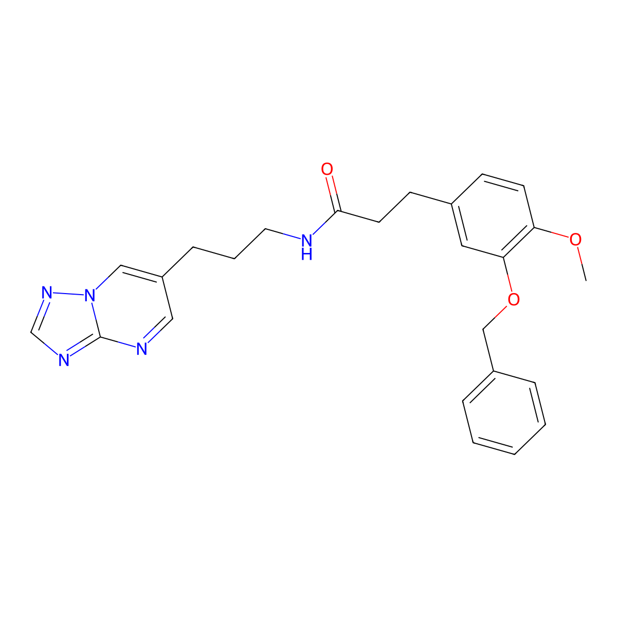 N-(3-([1,2,4]triazolo[1,5-a]pyrimidin-6-yl)propyl)-3-(3-(benzyloxy)-4-methoxyphenyl)propanamide molecular structure, CAS 2034557-19-0