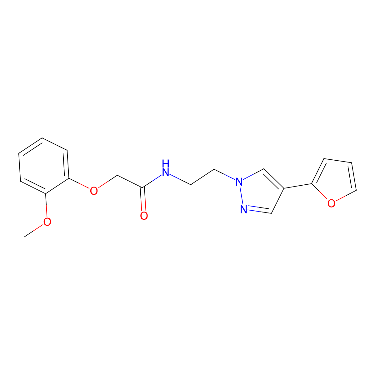 N-(2-(4-(furan-2-yl)-1H-pyrazol-1-yl)ethyl)-2-(2-methoxyphenoxy)acetamide molecular structure, CAS 2034557-20-3