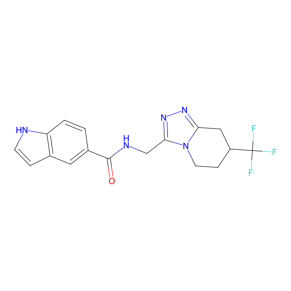 N-((7-(trifluoromethyl)-5,6,7,8-tetrahydro-[1,2,4]triazolo[4,3-a]pyridin-3-yl)methyl)-1H-indole-5-carboxamide molecular structure, CAS 2034557-23-6