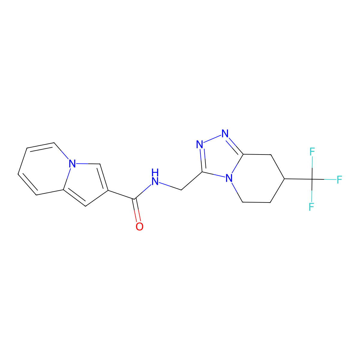 N-((7-(trifluoromethyl)-5,6,7,8-tetrahydro-[1,2,4]triazolo[4,3-a]pyridin-3-yl)methyl)indolizine-2-carboxamide molecular structure, CAS 2034557-29-2