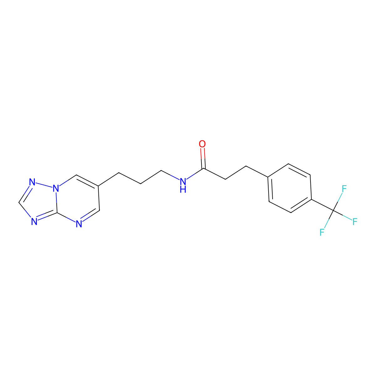 N-(3-([1,2,4]triazolo[1,5-a]pyrimidin-6-yl)propyl)-3-(4-(trifluoromethyl)phenyl)propanamide molecular structure, CAS 2034557-32-7