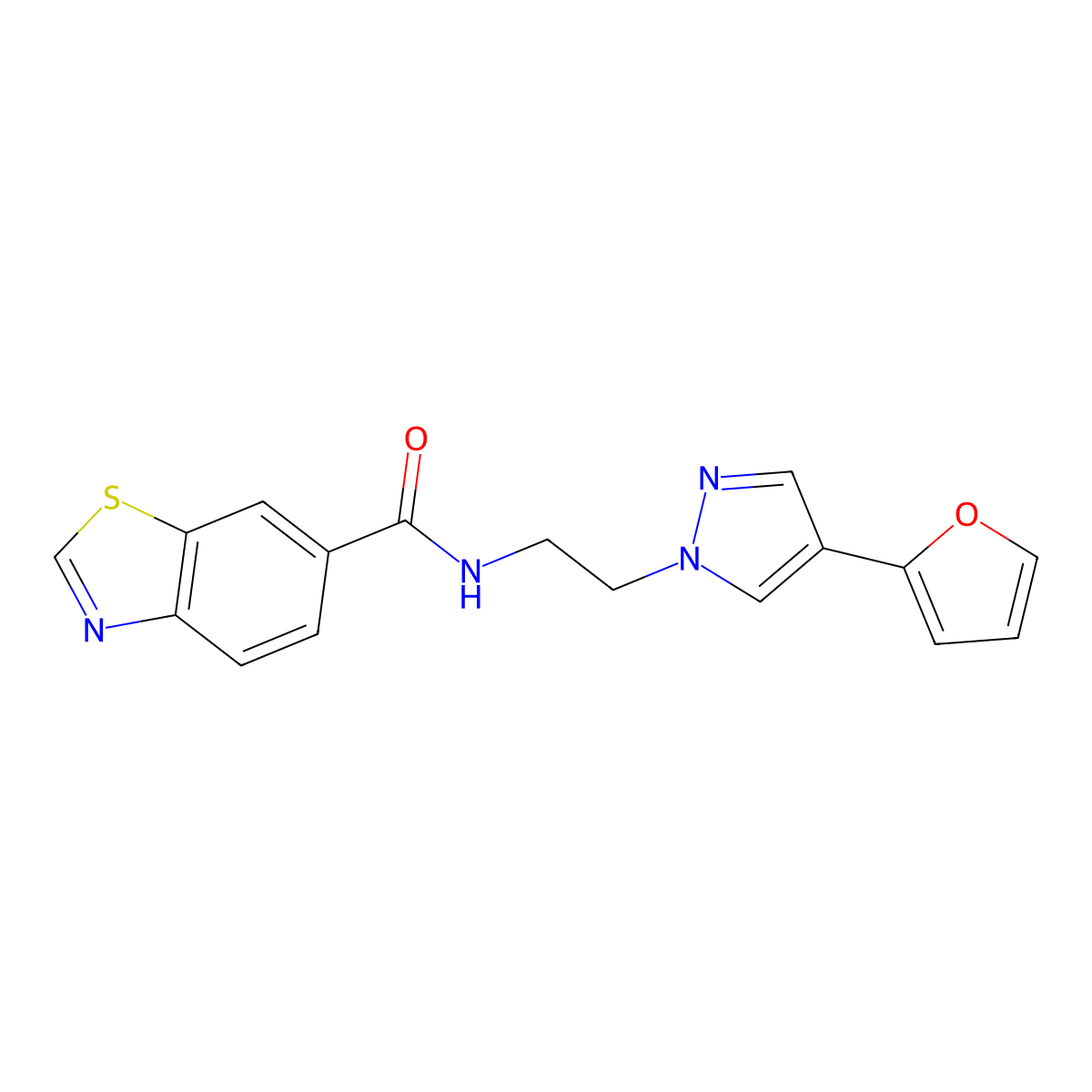 N-(2-(4-(furan-2-yl)-1H-pyrazol-1-yl)ethyl)benzo[d]thiazole-6-carboxamide molecular structure, CAS 2034557-36-1