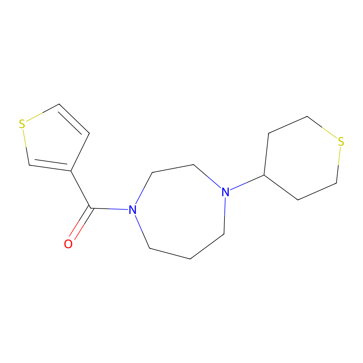 (4-(tetrahydro-2H-thiopyran-4-yl)-1,4-diazepan-1-yl)(thiophen-3-yl)methanone molecular structure, CAS 2034557-39-4