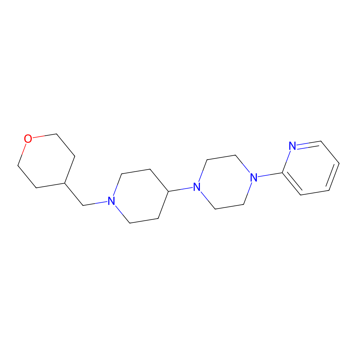 1-(pyridin-2-yl)-4-(1-((tetrahydro-2H-pyran-4-yl)methyl)piperidin-4-yl)piperazine molecular structure, CAS 2034557-42-9