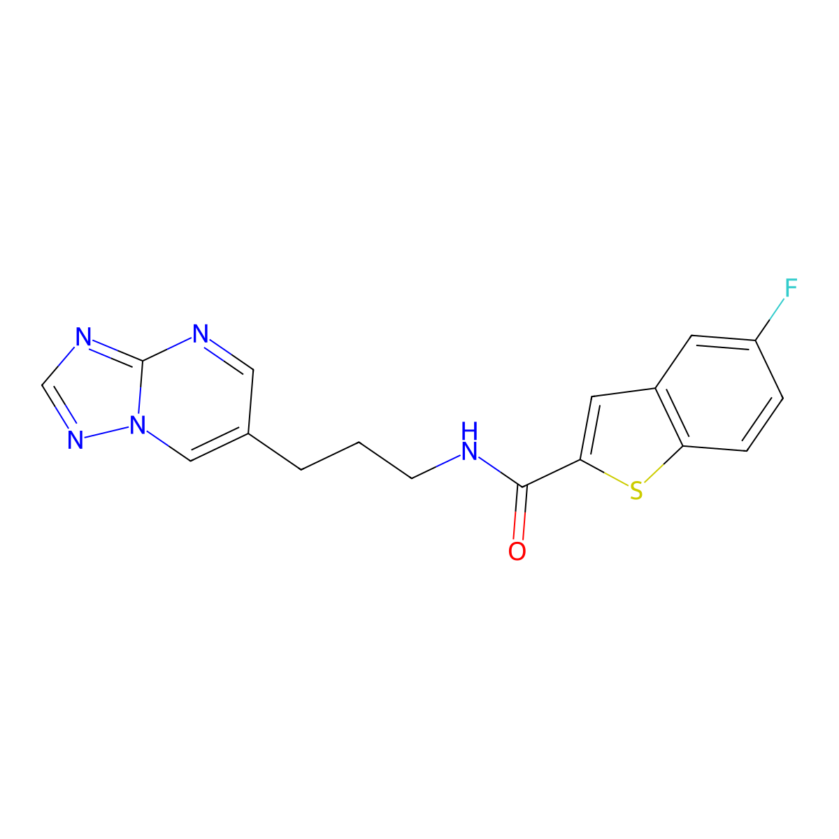 N-(3-([1,2,4]triazolo[1,5-a]pyrimidin-6-yl)propyl)-5-fluorobenzo[b]thiophene-2-carboxamide molecular structure, CAS 2034557-46-3