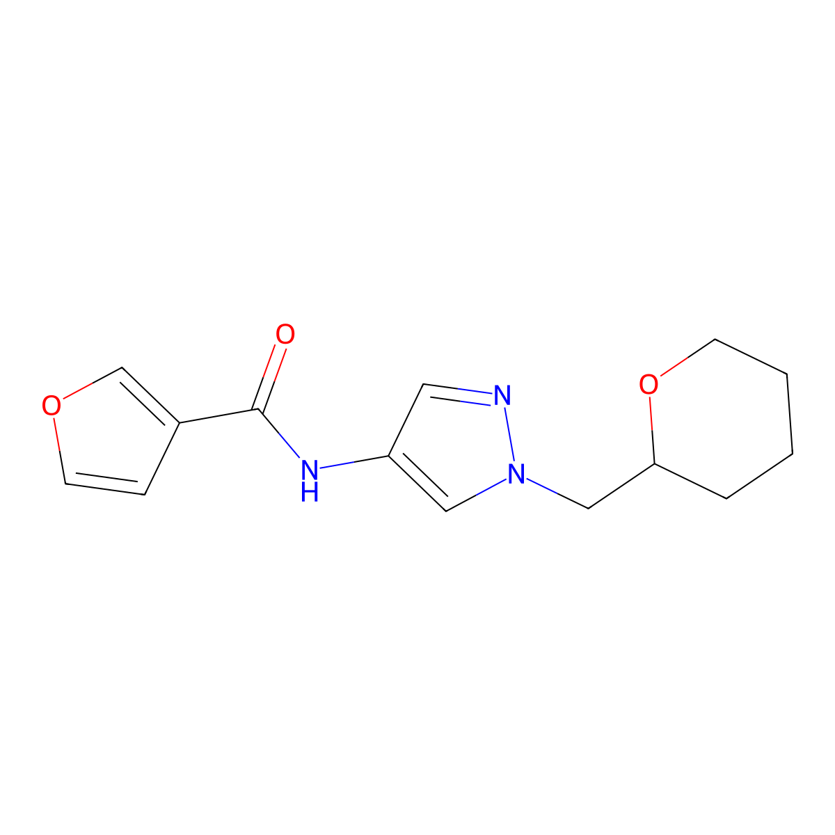 N-(1-((tetrahydro-2H-pyran-2-yl)methyl)-1H-pyrazol-4-yl)furan-3-carboxamide molecular structure, CAS 2034557-50-9