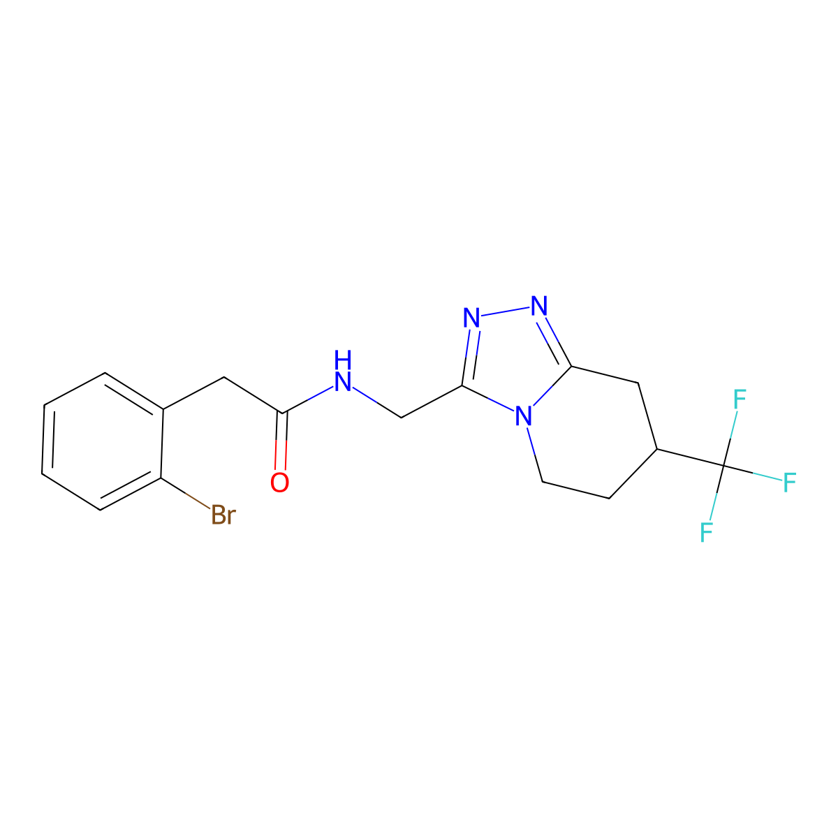 2-(2-bromophenyl)-N-((7-(trifluoromethyl)-5,6,7,8-tetrahydro-[1,2,4]triazolo[4,3-a]pyridin-3-yl)methyl)acetamide molecular structure, CAS 2034557-51-0