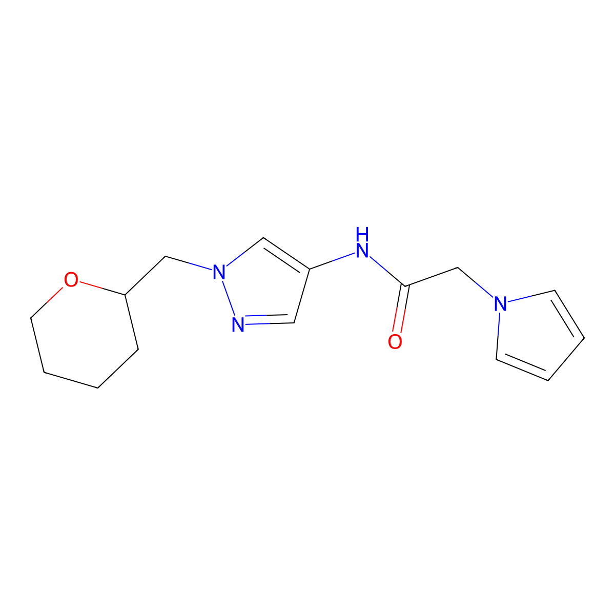 2-(1H-pyrrol-1-yl)-N-(1-((tetrahydro-2H-pyran-2-yl)methyl)-1H-pyrazol-4-yl)acetamide molecular structure, CAS 2034557-52-1
