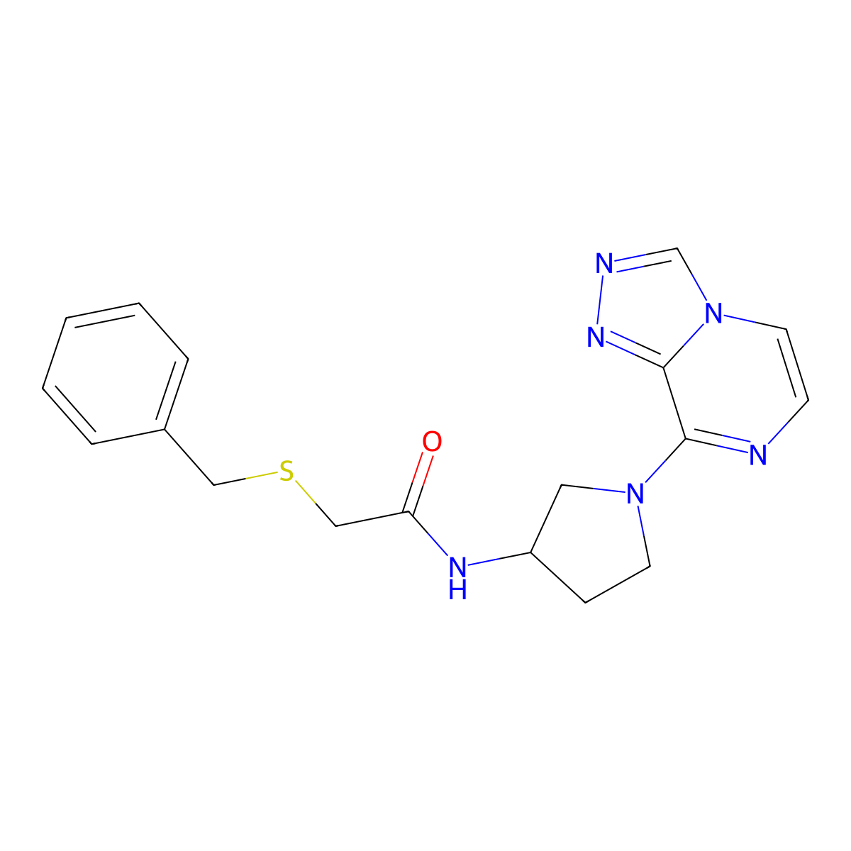 N-(1-([1,2,4]triazolo[4,3-a]pyrazin-8-yl)pyrrolidin-3-yl)-2-(benzylthio)acetamide molecular structure, CAS 2034557-53-2
