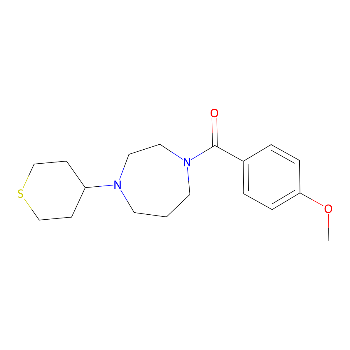 (4-methoxyphenyl)(4-(tetrahydro-2H-thiopyran-4-yl)-1,4-diazepan-1-yl)methanone molecular structure, CAS 2034557-54-3