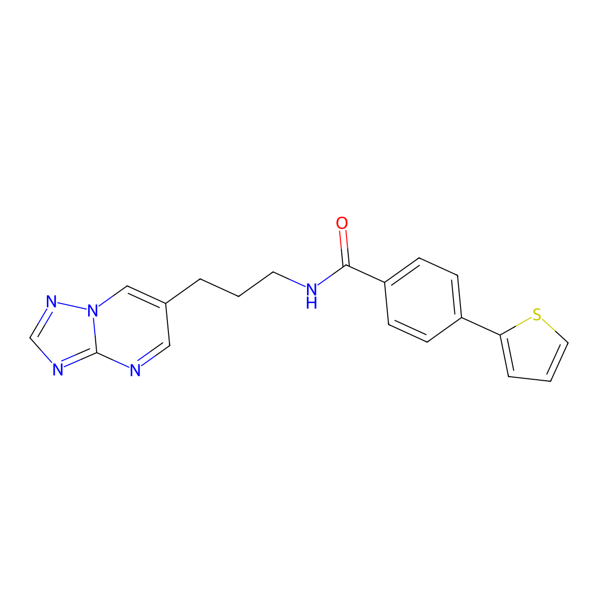 N-(3-([1,2,4]triazolo[1,5-a]pyrimidin-6-yl)propyl)-4-(thiophen-2-yl)benzamide molecular structure, CAS 2034557-56-5