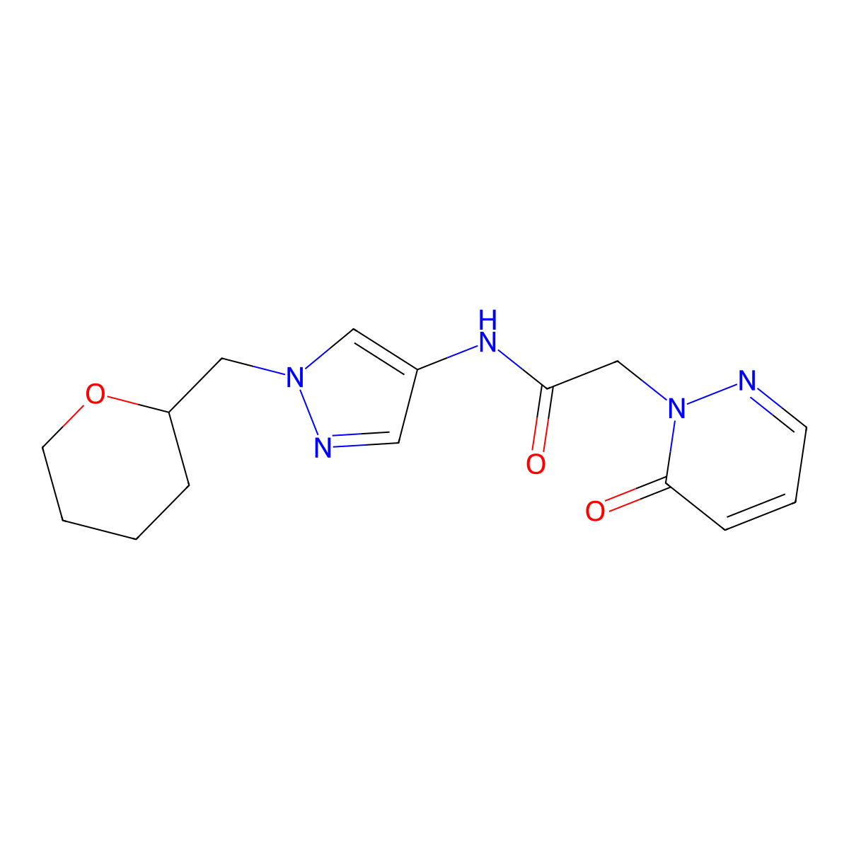 2-(6-oxopyridazin-1(6H)-yl)-N-(1-((tetrahydro-2H-pyran-2-yl)methyl)-1H-pyrazol-4-yl)acetamide molecular structure, CAS 2034557-57-6