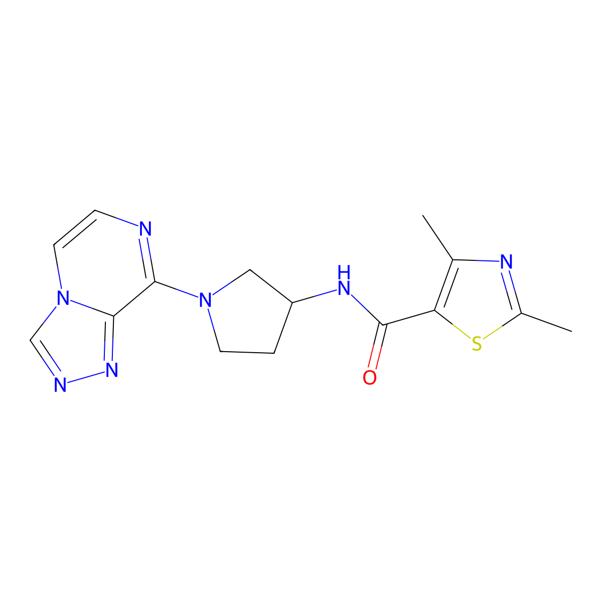 N-(1-([1,2,4]triazolo[4,3-a]pyrazin-8-yl)pyrrolidin-3-yl)-2,4-dimethylthiazole-5-carboxamide molecular structure, CAS 2034557-58-7