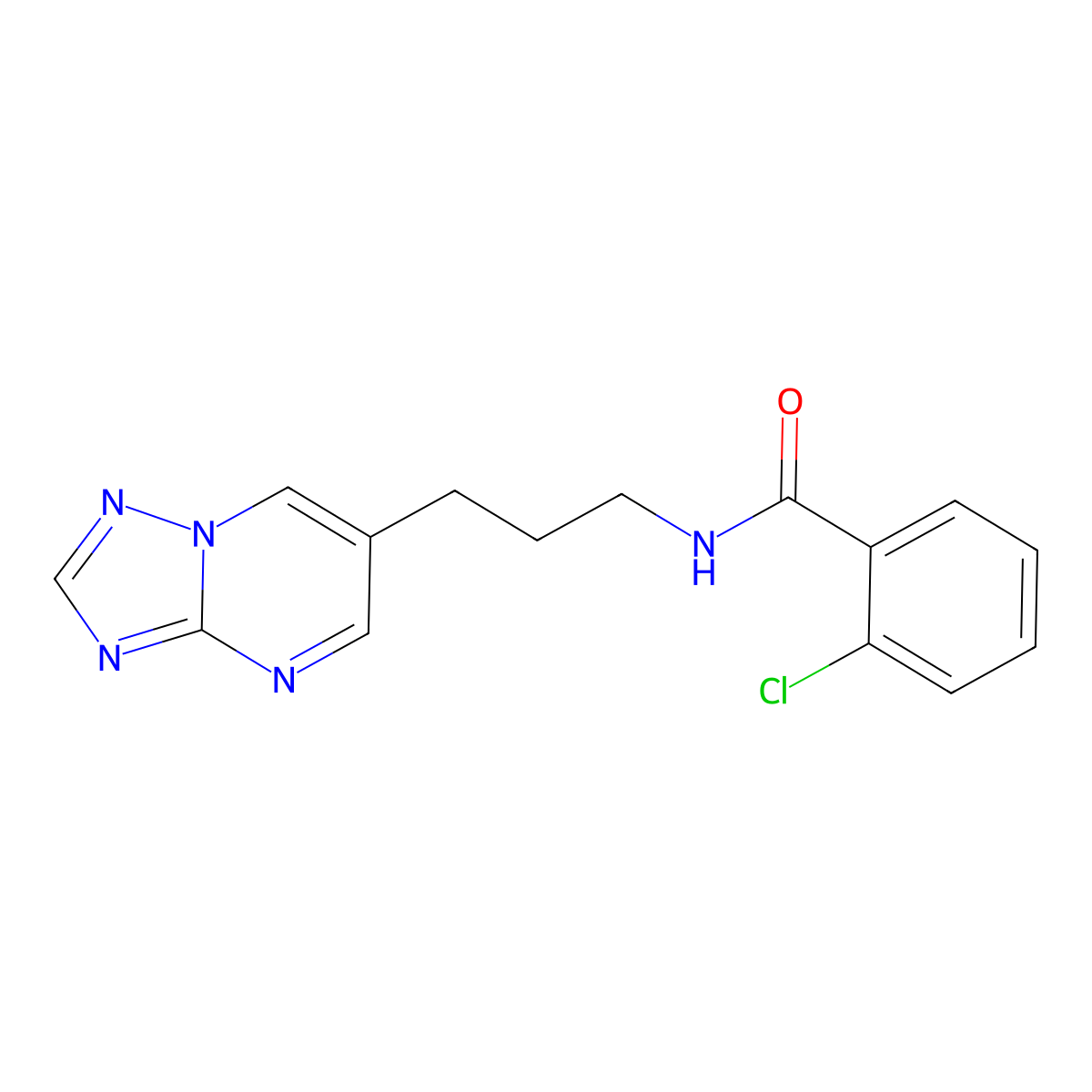 N-(3-([1,2,4]triazolo[1,5-a]pyrimidin-6-yl)propyl)-2-chlorobenzamide molecular structure, CAS 2034557-59-8