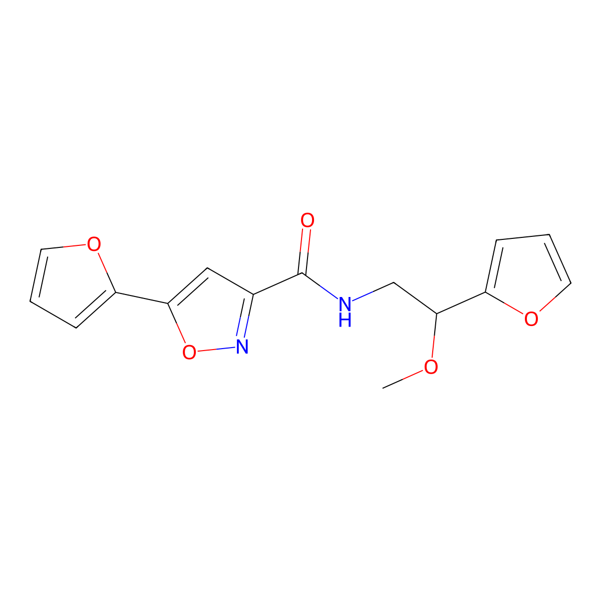 5-(furan-2-yl)-N-(2-(furan-2-yl)-2-methoxyethyl)isoxazole-3-carboxamide molecular structure, CAS 2034557-60-1