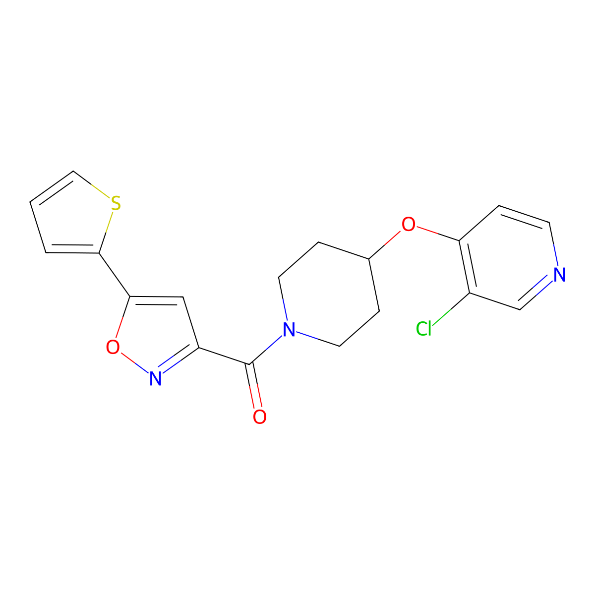 (4-((3-Chloropyridin-4-yl)oxy)piperidin-1-yl)(5-(thiophen-2-yl)isoxazol-3-yl)methanone molecular structure, CAS 2034557-67-8