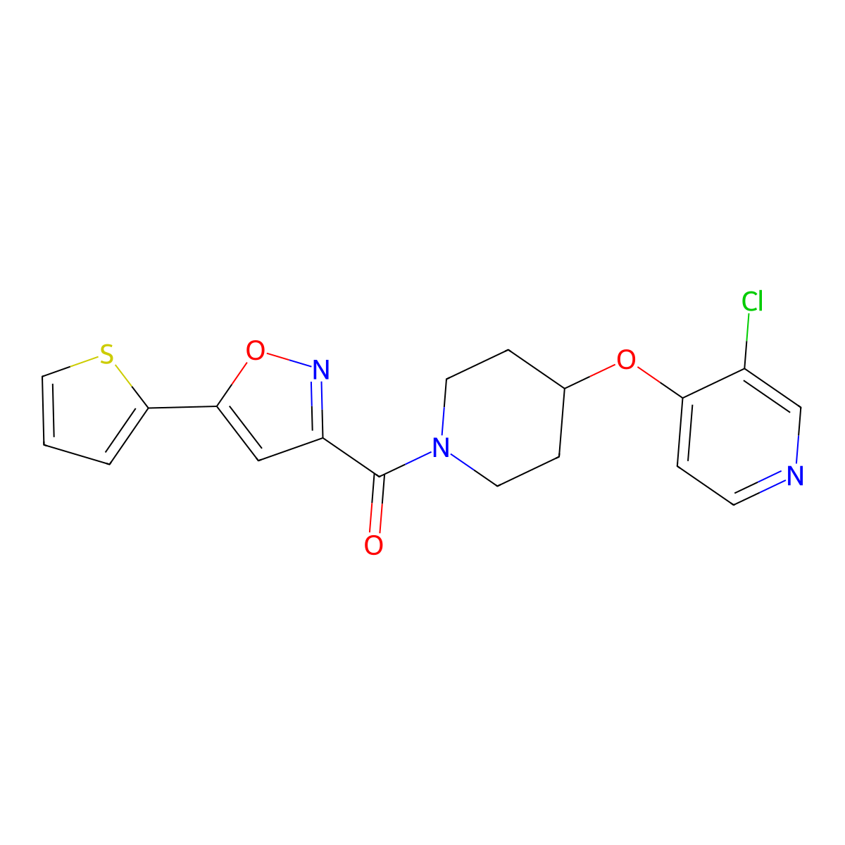 (4-((3-Chloropyridin-4-yl)oxy)piperidin-1-yl)(5-(thiophen-2-yl)isoxazol-3-yl)methanone molecular structure, CAS 2034557-67-8