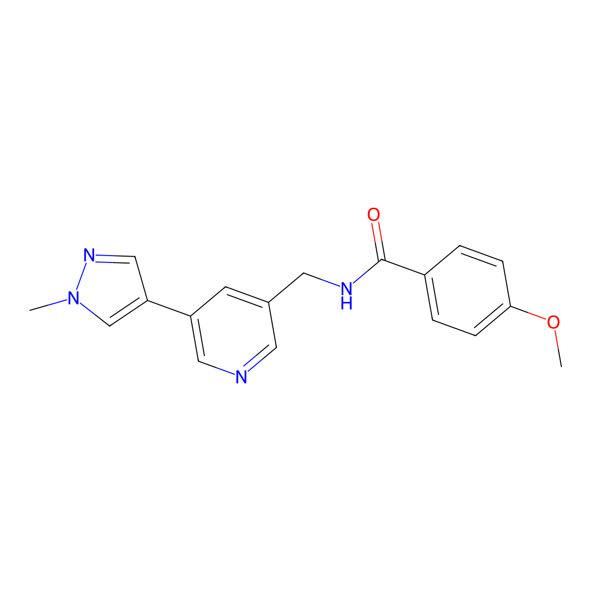 4-methoxy-N-{[5-(1-methyl-1H-pyrazol-4-yl)pyridin-3-yl]methyl}benzamide molecular structure, CAS 2034557-72-5