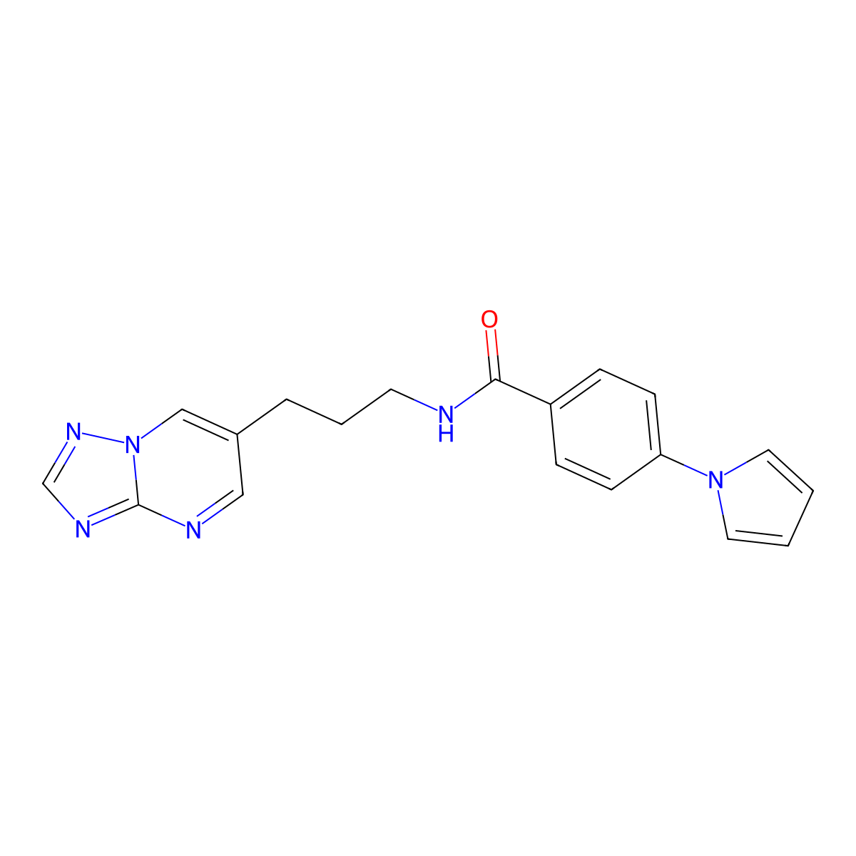 N-(3-([1,2,4]triazolo[1,5-a]pyrimidin-6-yl)propyl)-4-(1H-pyrrol-1-yl)benzamide molecular structure, CAS 2034557-74-7